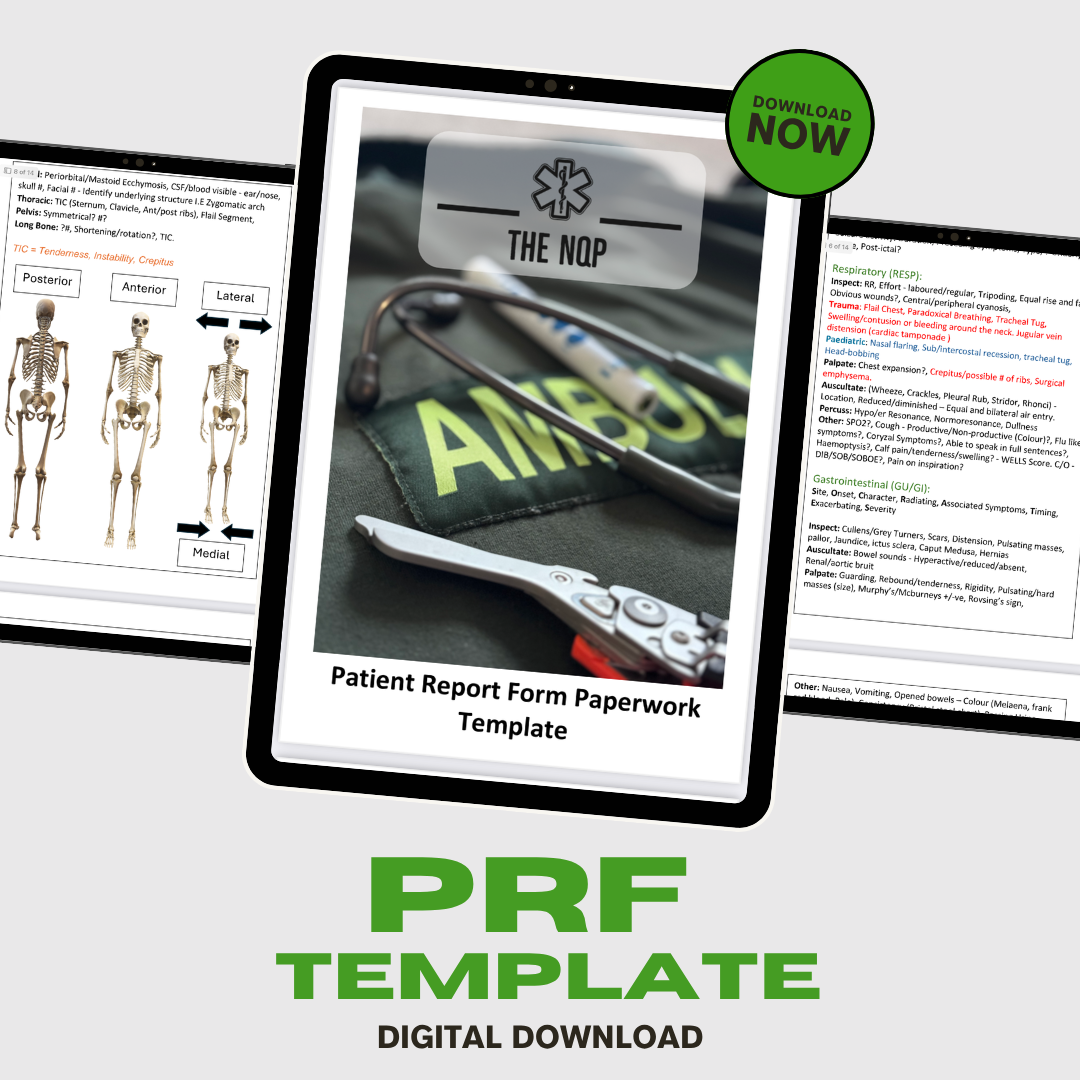 Downloadable Electronic Patient Record (PRF) Template for Nurses, Paramedics, Students, Doctors & EMTs